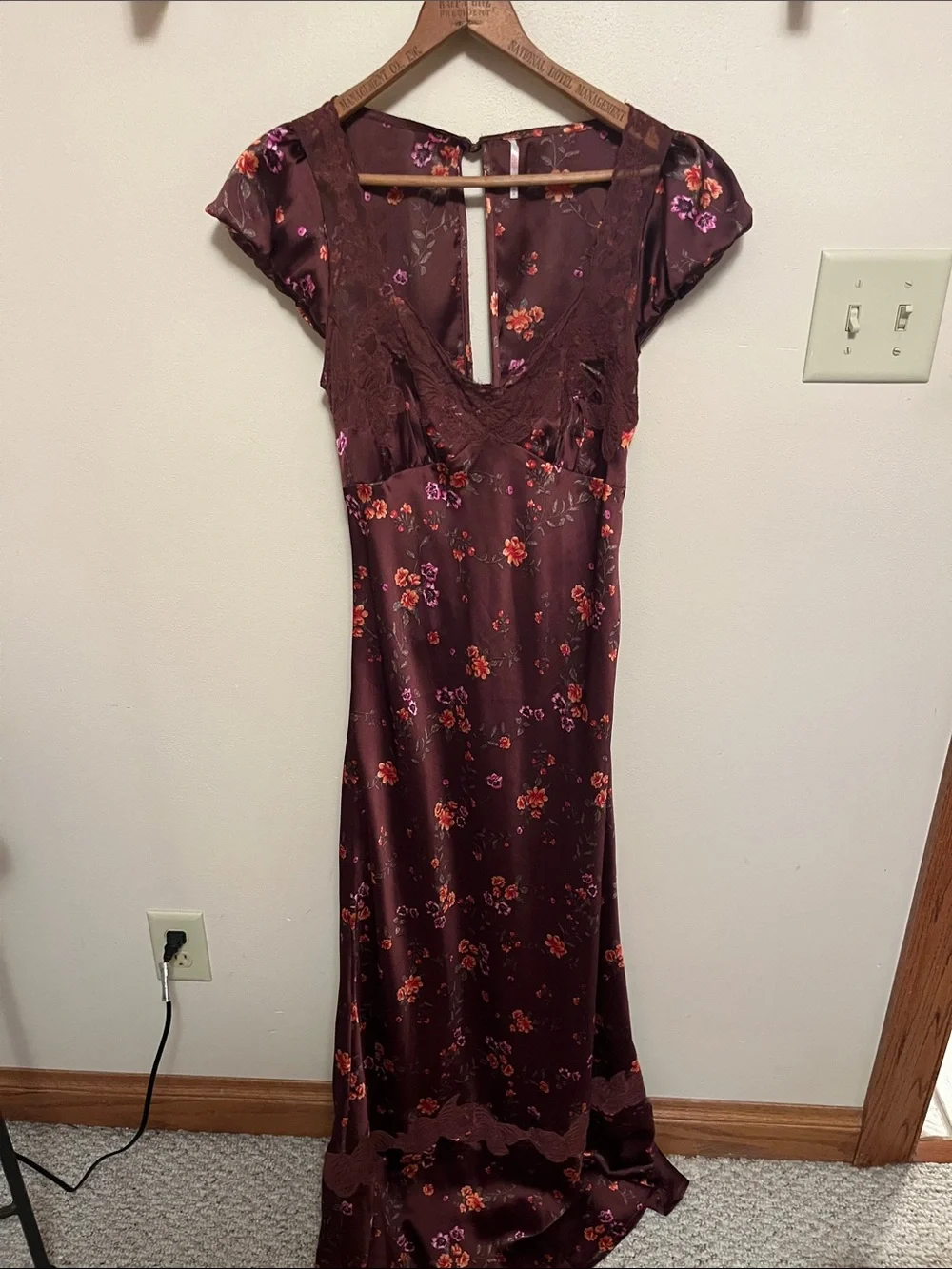 Free People Butterfly Babe Burgundy Floral Lace-Trim Maxi Dress